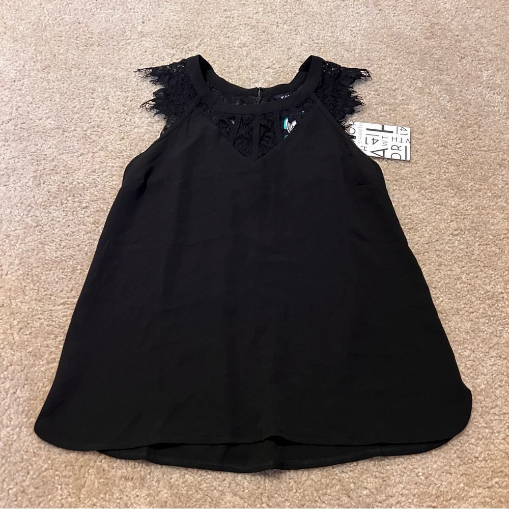 41 HAWTHORN - WOMEN'S BLACK SLEEVELESS TANK TOP LACE TRIM - SIZE  XS Petite